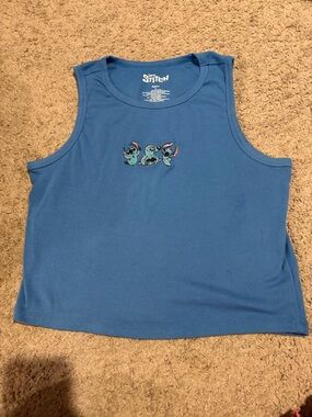 Disney Blue Tank Top with Small Stitch Trio Embroidery